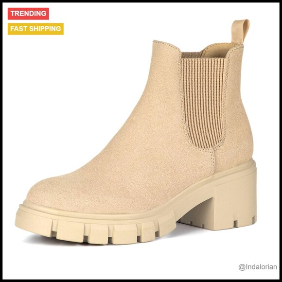 Chunky Heel Chelsea Boots Lug Sole Slip On Ankle Booties Fashion Y2K